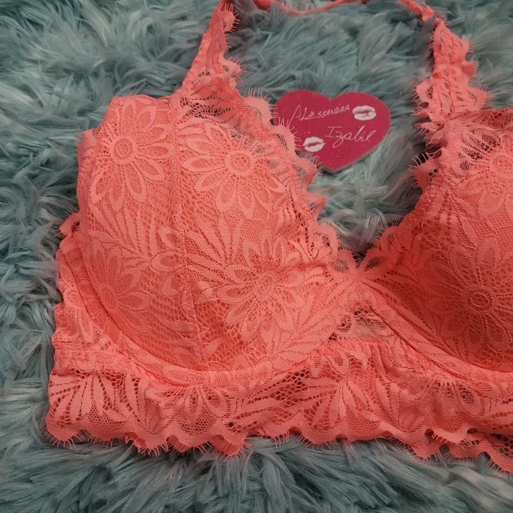 VS Pink Date Orange Lightly Lined Halter Bra Small